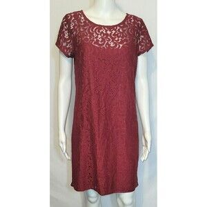 Ann Taylor LOFT Burgundy Layered Lace Shift Dress - Size 8